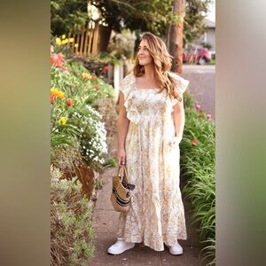 En Saison yellow floral eyelet midi dress